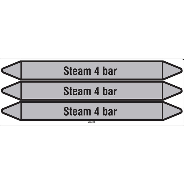 Individual Pipe Markers on a Card with die-cut arrowheads, without pictograms - Steam - Steam 4 bar