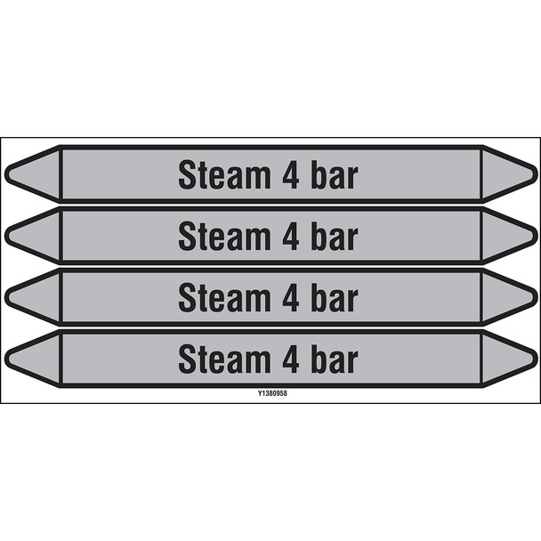 Individual Pipe Markers on a Card with die-cut arrowheads, without pictograms - Steam - Steam 4 bar