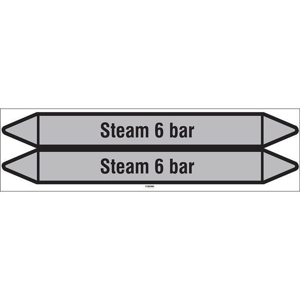 Individual Pipe Markers on a Card with die-cut arrowheads, without pictograms - Steam - Steam 6 bar