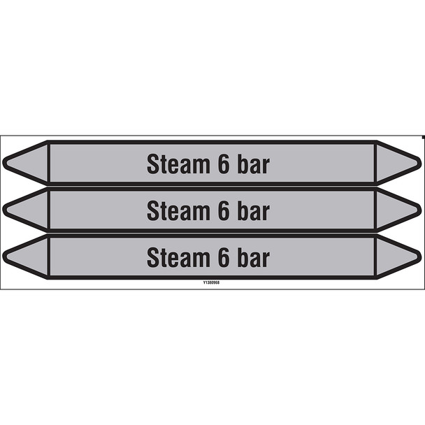 Individual Pipe Markers on a Card with die-cut arrowheads, without pictograms - Steam - Steam 6 bar