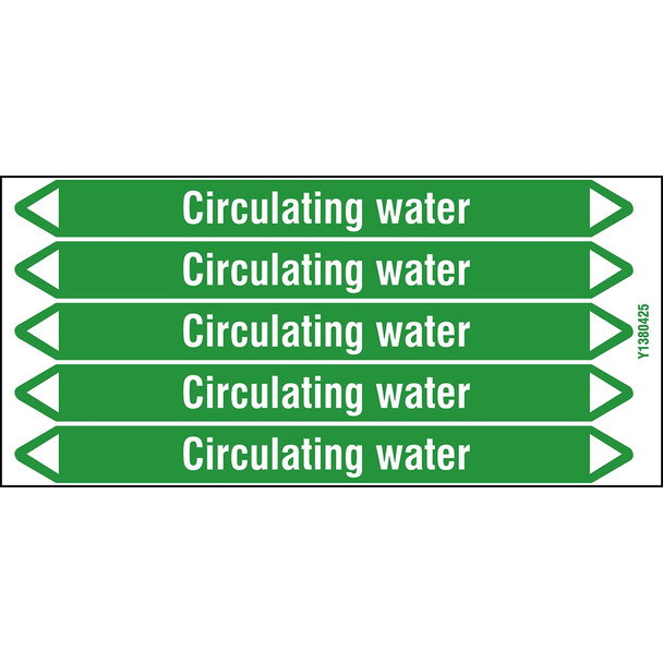 Individual Pipe Markers on a Card with die-cut arrowheads, without pictograms - Water - Circulating water