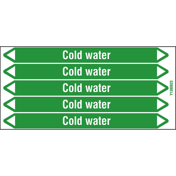 Individual Pipe Markers on a Card with die-cut arrowheads, without pictograms - Water - Cold water