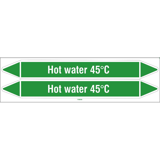 Individual Pipe Markers on a Card with die-cut arrowheads, without pictograms - Water - Hot water 45°C