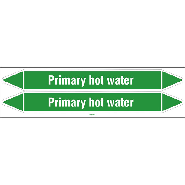 Individual Pipe Markers on a Card with die-cut arrowheads, without pictograms - Water - Primary hot water
