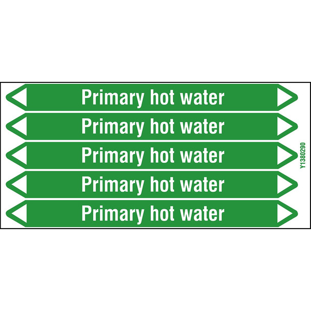 Individual Pipe Markers on a Card with die-cut arrowheads, without pictograms - Water - Primary hot water