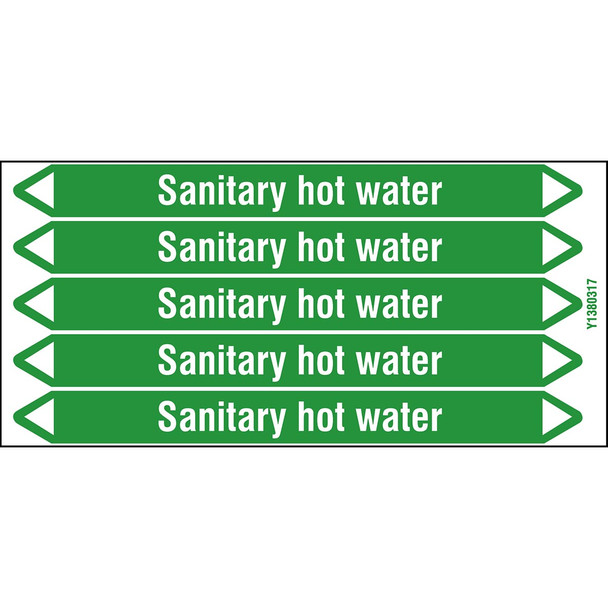 Individual Pipe Markers on a Card with die-cut arrowheads, without pictograms - Water - Sanitary hot water