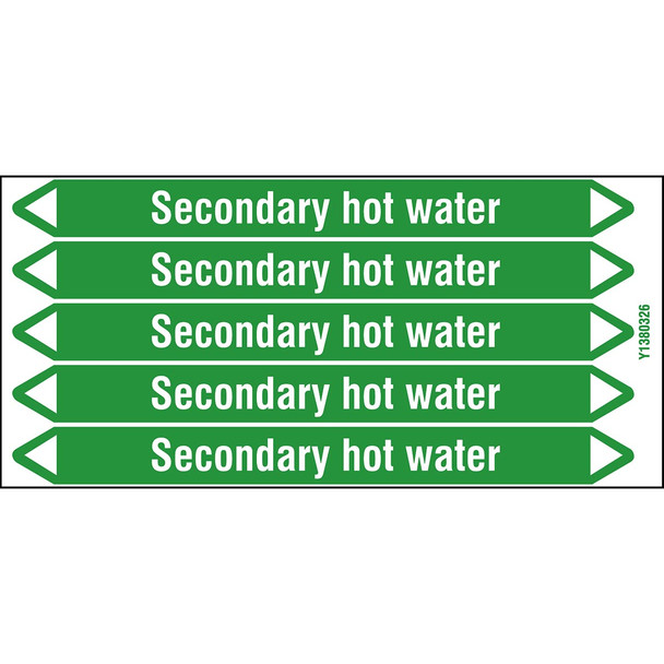 Individual Pipe Markers on a Card with die-cut arrowheads, without pictograms - Water - Secondary hot water