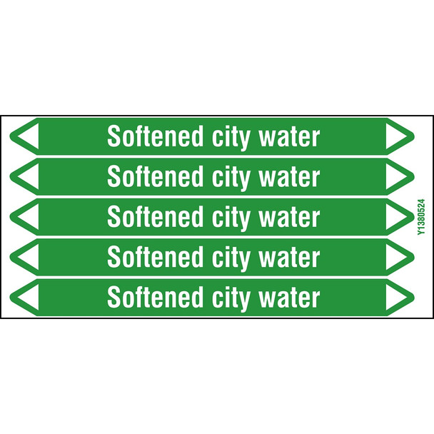 Individual Pipe Markers on a Card with die-cut arrowheads, without pictograms - Water - Softened city water