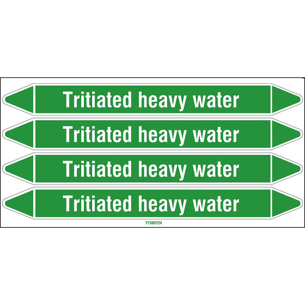 Individual Pipe Markers on a Card with die-cut arrowheads, without pictograms - Water - Tritiated heavy water