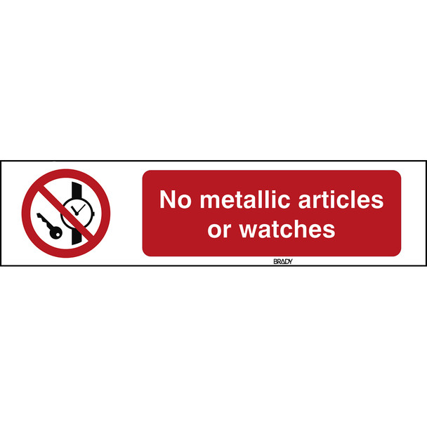 ISO 7010 Sign - No metallic articles or watches - No metallic articles or watches