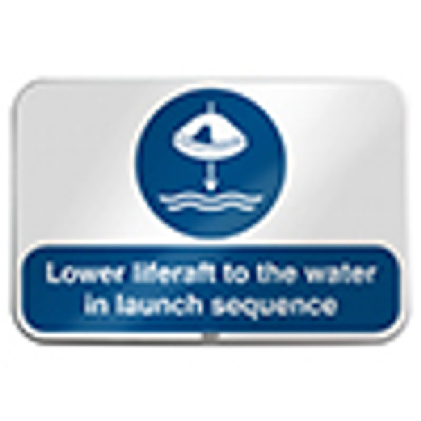 ISO Safety Sign - Lower liferaft to the water in launch sequence