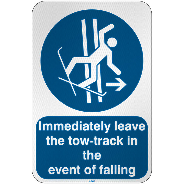 ISO Safety Sign - Immediately leave the tow-track in the event of falling