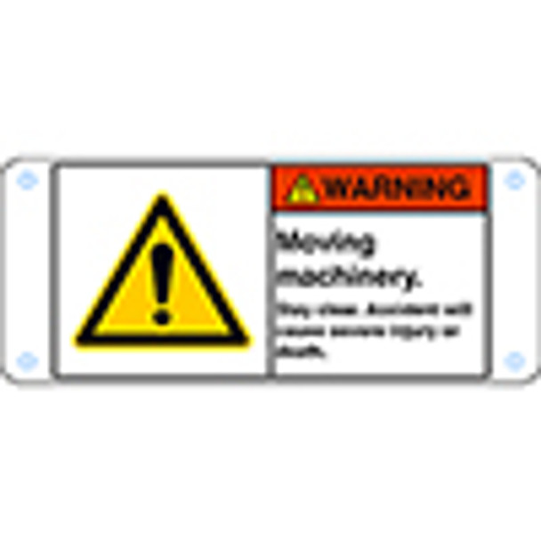 ISO Safety Sign - Moving machinery. Stay clear. Accident will cause severe injury or death.