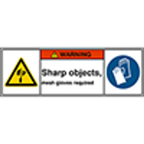 ISO Safety Sign - Sharp objects, mesh gloves required