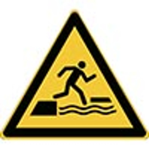 ISO Safety Sign - Warning; Falling into water when stepping on or off a floating surface