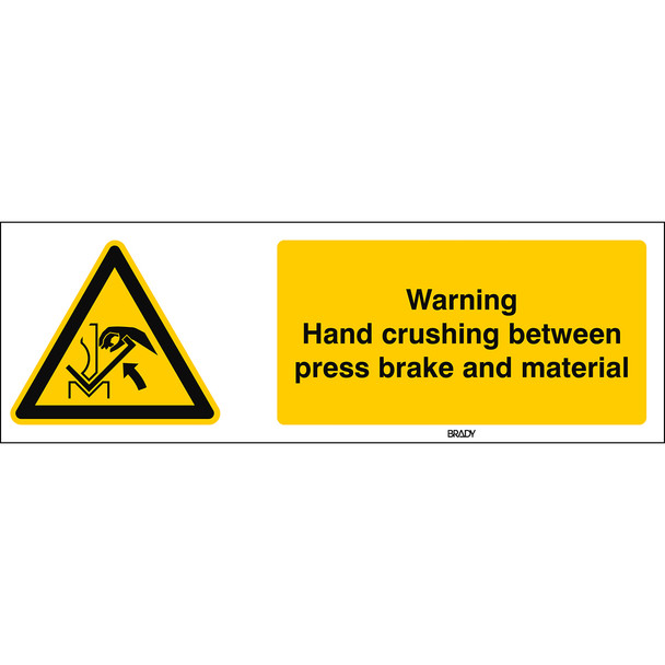 ISO Safety Sign - Warning; Hand crushing between press brake and material