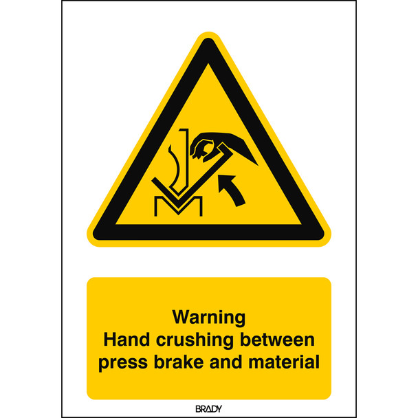 ISO Safety Sign - Warning; Hand crushing between press brake and material