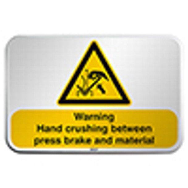 ISO Safety Sign - Warning; Hand crushing between press brake and material