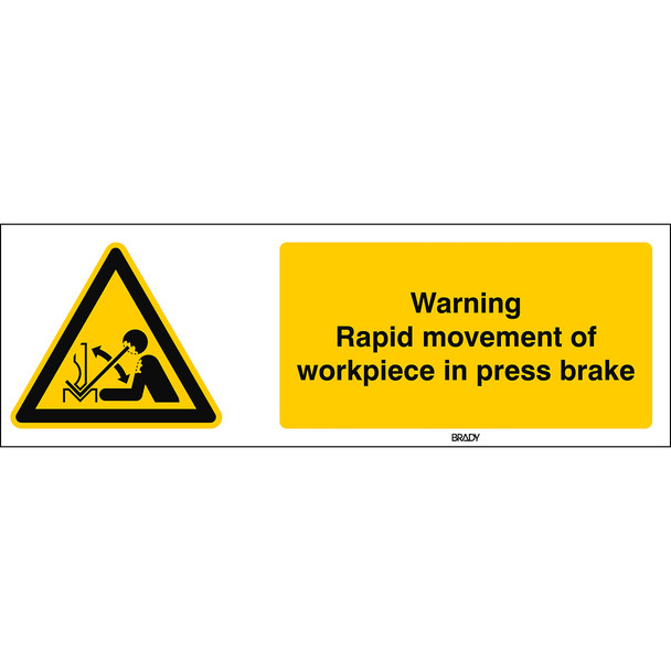 ISO Safety Sign - Warning; Rapid movement of workpiece in press brake
