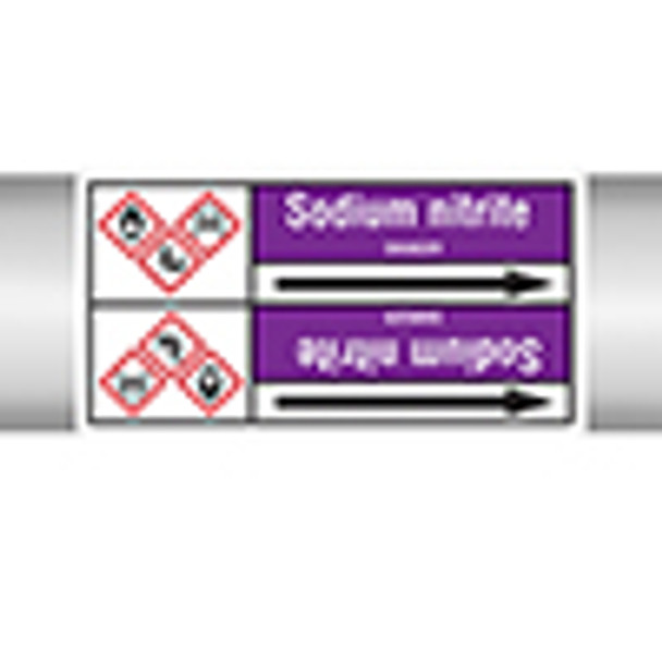 Roll form linerless Pipe Markers, with pictograms - Acids & Alkalis - Sodium nitrite