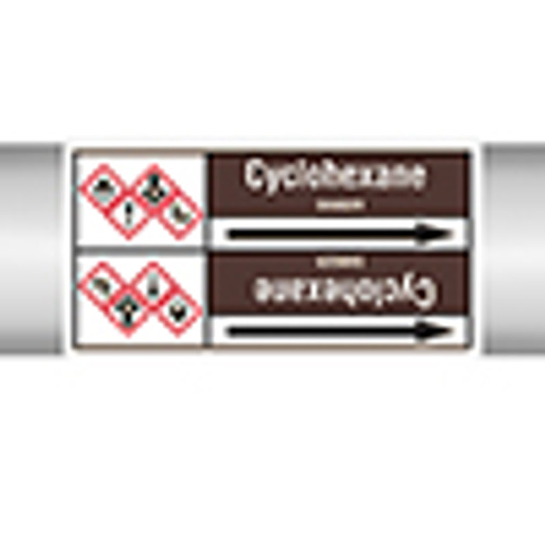 Roll form linerless Pipe Markers, with pictograms - Flammable/Non-Flammable Liquids/Oils - Cyclohexane