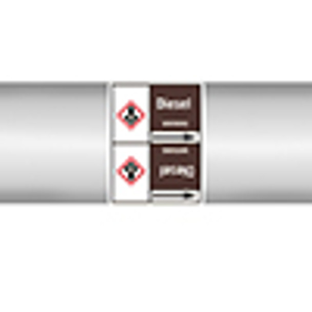 Roll form linerless Pipe Markers, with pictograms - Flammable/Non-Flammable Liquids/Oils - Diesel