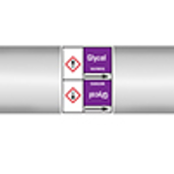 Roll form Pipe Markers with liner, with pictograms - Acids & alkalis - Glycol