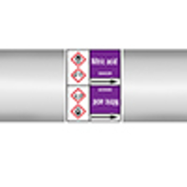 Roll form Pipe Markers with liner, with pictograms - Acids & alkalis - Nitric acid