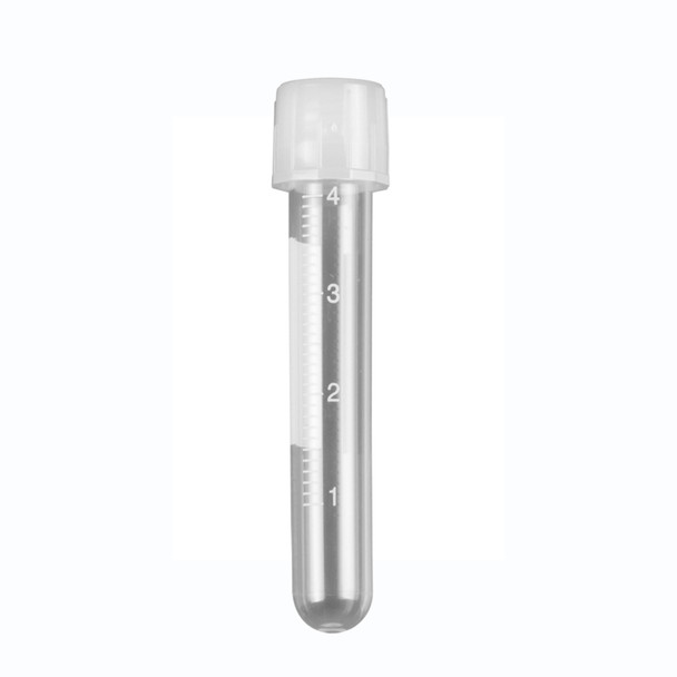 Culture Tube, 5mL, 12 x 75mm, PP, w/ attached 2-position screw-cap, printed graduations, sterile, 10 foam racks of 50 tubes, 500/case