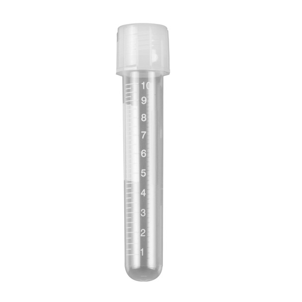 Culture Tube, 14mL, 17 x 100mm, PP, w/ attached 2-position screw-cap, printed graduations, sterile, 20 bags of 25 tubes, 500/case