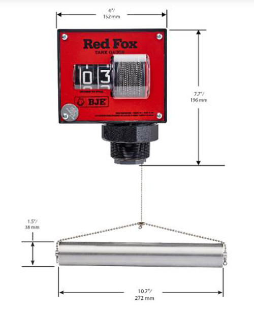 Husky 007665 BJE® Red Fox® 99'' Liquid Level Gauge w/ Horizontal Float and 2'' NPT Tank Fitting