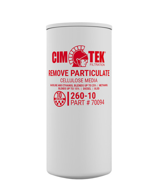 Cim-Tek 70094 260 Series Fuel Filter 260-10, Cellulose Media, Remove Particulate, 25GPM, 10 Micron, 1"-12 Thread, 3 3/4"W X 8 3/4"L Cim-Tek 70094 260 Series Fuel Filter 260-10, Cellulose Media, Remove Particulate, 25GPM, 10 Micron, 1"-12 Thread, 3 3/4"W X 8 3/4"L