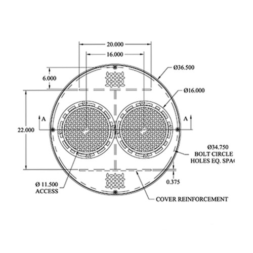 Fairfield Industries 382-WT 38'' Dia. Water Tight Heavy Duty Triple Access Dual Port Manhole w/ 12'' Skirt