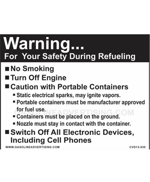 Gasoline Advertising CVD13-030 Warning Decal