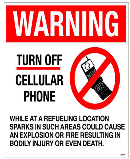 Gasoline Advertising D-608 6'' W x 6'' H Cell Phone Warning Decal