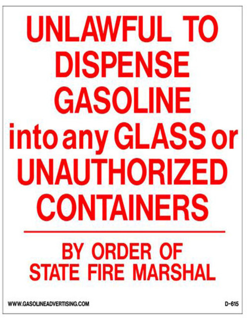 Gasoline Advertising D-615 6'' W x 6'' H Regulations Decal