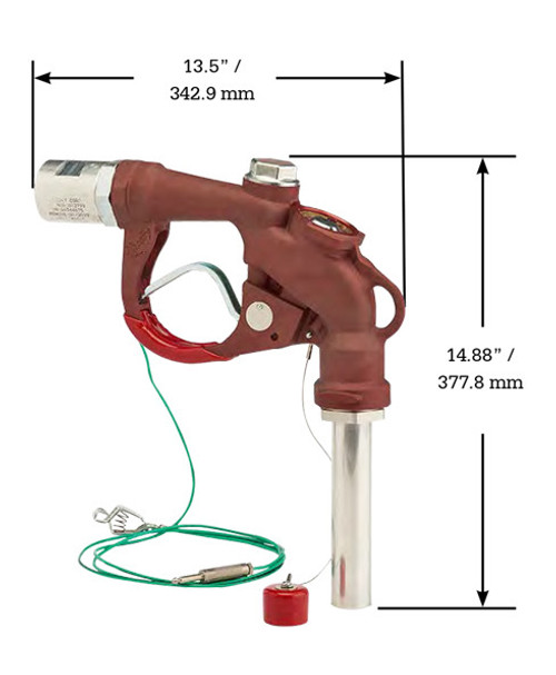 Husky 13739219N Falcon Manual Shut-Off Nozzle w/ Aviation Red Round Spout & 1-1/4'' FNPT Inlet Inline Swivel