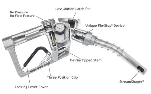 Husky 159554 3/4'' Inlet NPT XS Pressure Activated Automatic Shut-Off Unleaded Nozzle w/ Three Notch Hold Open Clip & Full Grip Guard & Flo-Equalizer