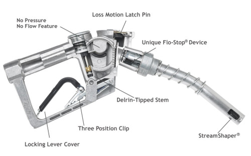 Husky 159578 3/4'' Inlet NPT XS Pressure Activated Automatic Shut-Off Light Duty Diesel Nozzle w/ Three Notch Hold Open Clip & Full Grip Guard & 00180