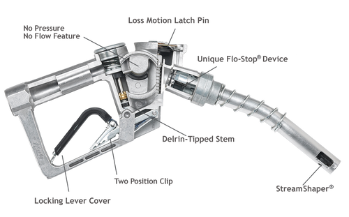 Husky 1595225 3/4'' Inlet NPT XS Pressure Activated Automatic Shut-Off Light Duty Diesel Nozzle w/ Two Notch Hold Open Clip & Full Grip Guard & 001808