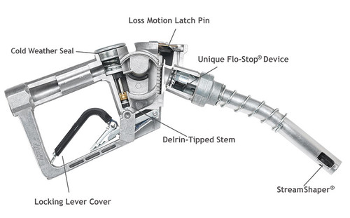 Husky 498108 3/4'' Inlet NPT XS Pressure Activated Automatic Shut-Off Unleaded Cold Weather Nozzle w/o Hold Open Clip & w/ Full Grip Guard & Cold Weat