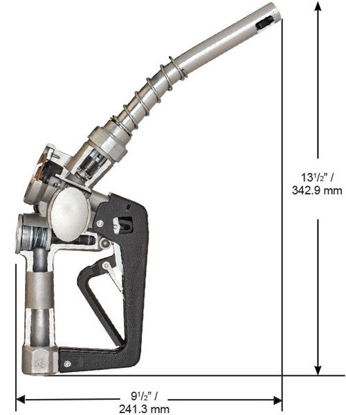 Husky 1163504 3/4'' Inlet NPT XS Pressure Activated Automatic Shut-Off Unleaded Nozzle w/ Two Notch Hold Open Clip & EZ Lever & Full Grip Guard & Poly