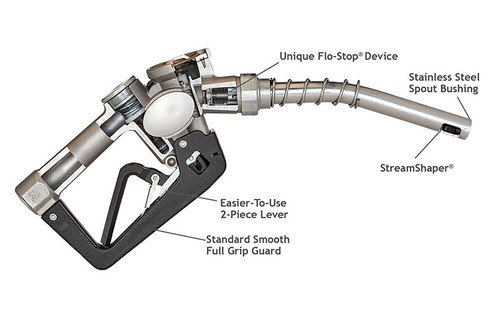 Husky 1163559 3/4'' Inlet NPT XS Pressure Activated Automatic Shut-Off Unleaded Nozzle w/ Two Notch Hold Open Clip & EZ Lever & Full Grip Guard & Poly