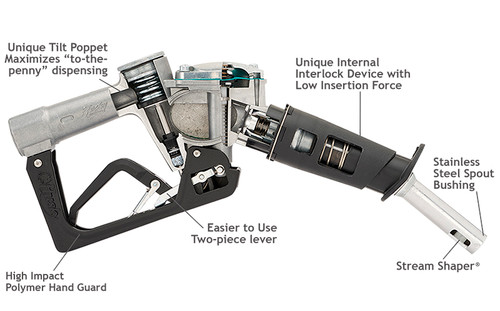 Husky 1474504 3/4'' Inlet NPT Enhanced Conventional Fueling Automatic Shut-Off Cold Weather Unleaded Nozzle w/ Two Notch Hold Open Clip & EZ Lever & D