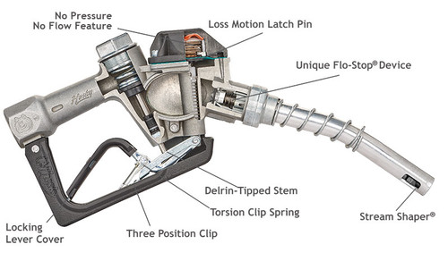 Husky 12159209 1'' Inlet NPT New Conventional Fueling 1AS Pressure Activated Automatic Shut-Off Unleaded Nozzle w/ Three Notch Hold Open Clip & Polyme