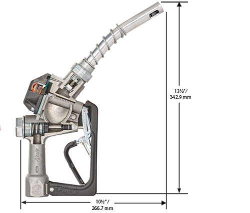 Husky E1215903 1'' Inlet NPT New Conventional Fueling 1AS Pressure Activated Automatic Shut-Off Light Duty Diesel Nozzle w/ Three Notch Hold Open Clip