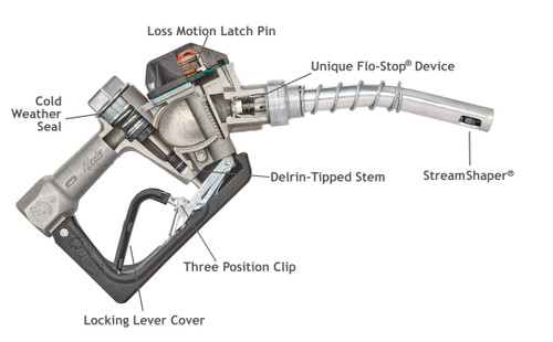 Husky 1399203 1'' Inlet NPT New Conventional Fueling 1AS Pressure Activated Automatic Shut-Off Light Duty Diesel Nozzle w/ Three Notch Hold Open Clip