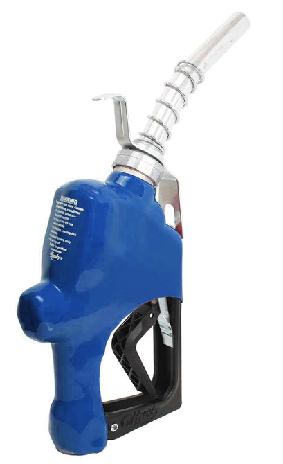 Husky 045708-01 1GS Automatic Nozzle, 1" Inlet NPT, New Farm/Commercial Fueling, Unleaded Without Hold Open Clip With Polymer Hand Guard, Full Grip Guard And Hanging Hook, Blue