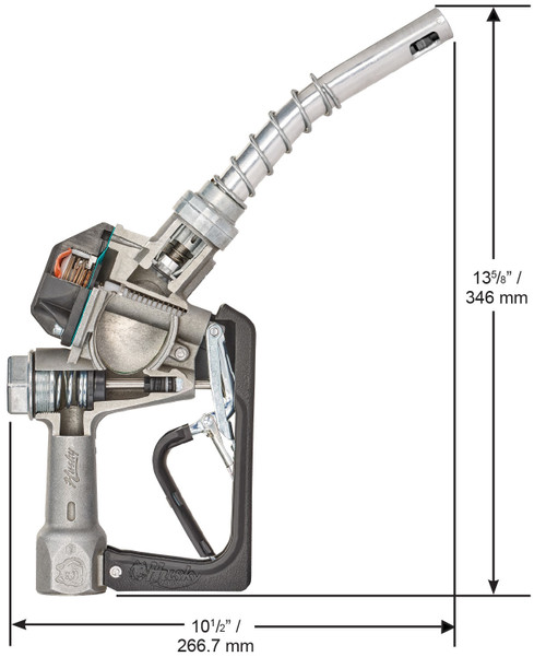 Husky 1216804 1'' Inlet NPT New Farm & Commercial Fueling 1GSS Pressure Activated Automatic Shut-Off Unleaded Nozzle w/ Three Notch Hold Open Clip & M