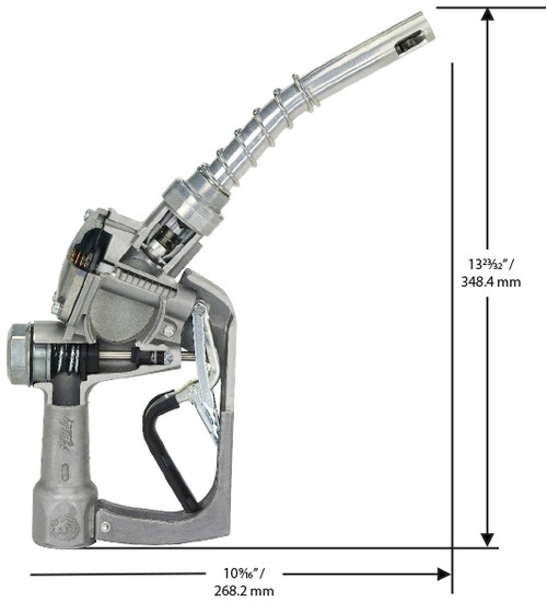 Husky 696310N-03 1'' Inlet NPT High Volume Truck 1HS Automatic Shut-Off Heavy Duty Diesel Nozzle w/ Three Notch Hold Open Clip & Metal Hand Guard & Fu